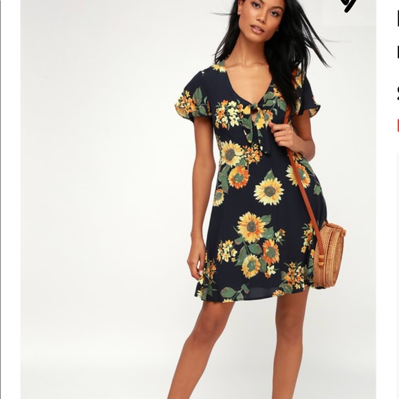 Black Swan CECILY NAVY BLUE FLORAL TIE-FRONT DRESS - Picture 1 of 5